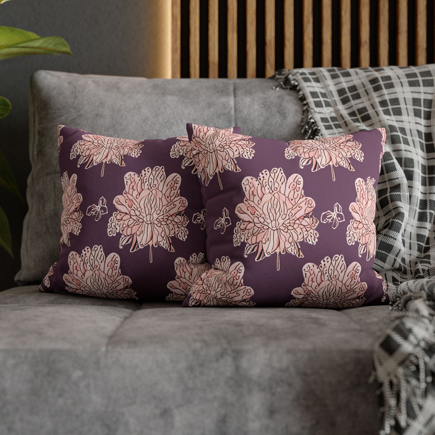 Pink Floral Butterflies Spun Polyester Square Pillowcase, 14" x 14"