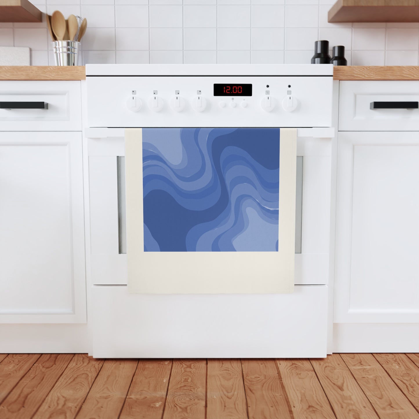 Deep Blue Wavey 19.6" x 27.5" Cotton Tea Towel