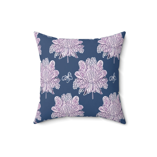 Purple White Floral Butterflies 16" x 16" Faux Suede Square Pillow