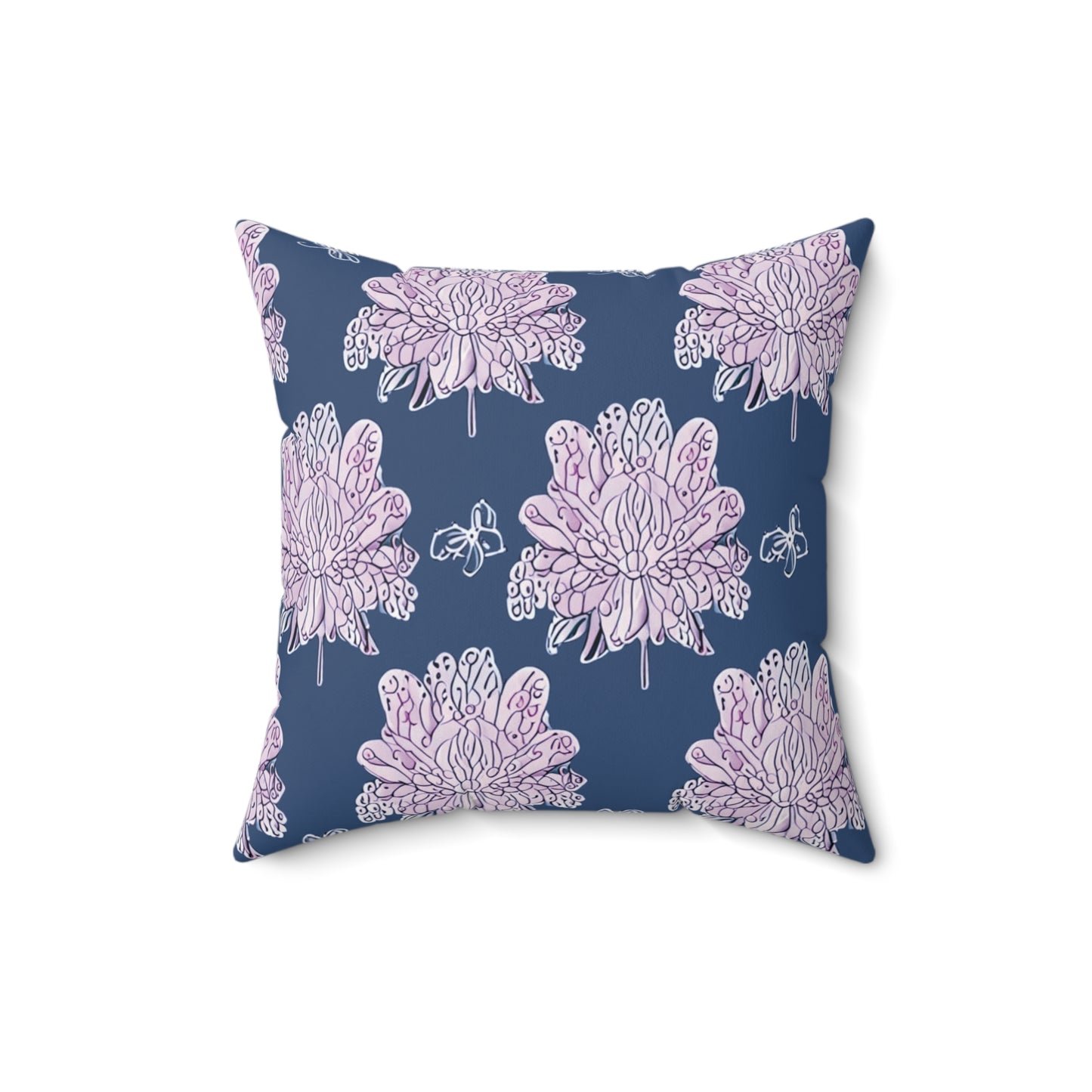 Purple White Floral Butterflies 16" x 16" Faux Suede Square Pillow