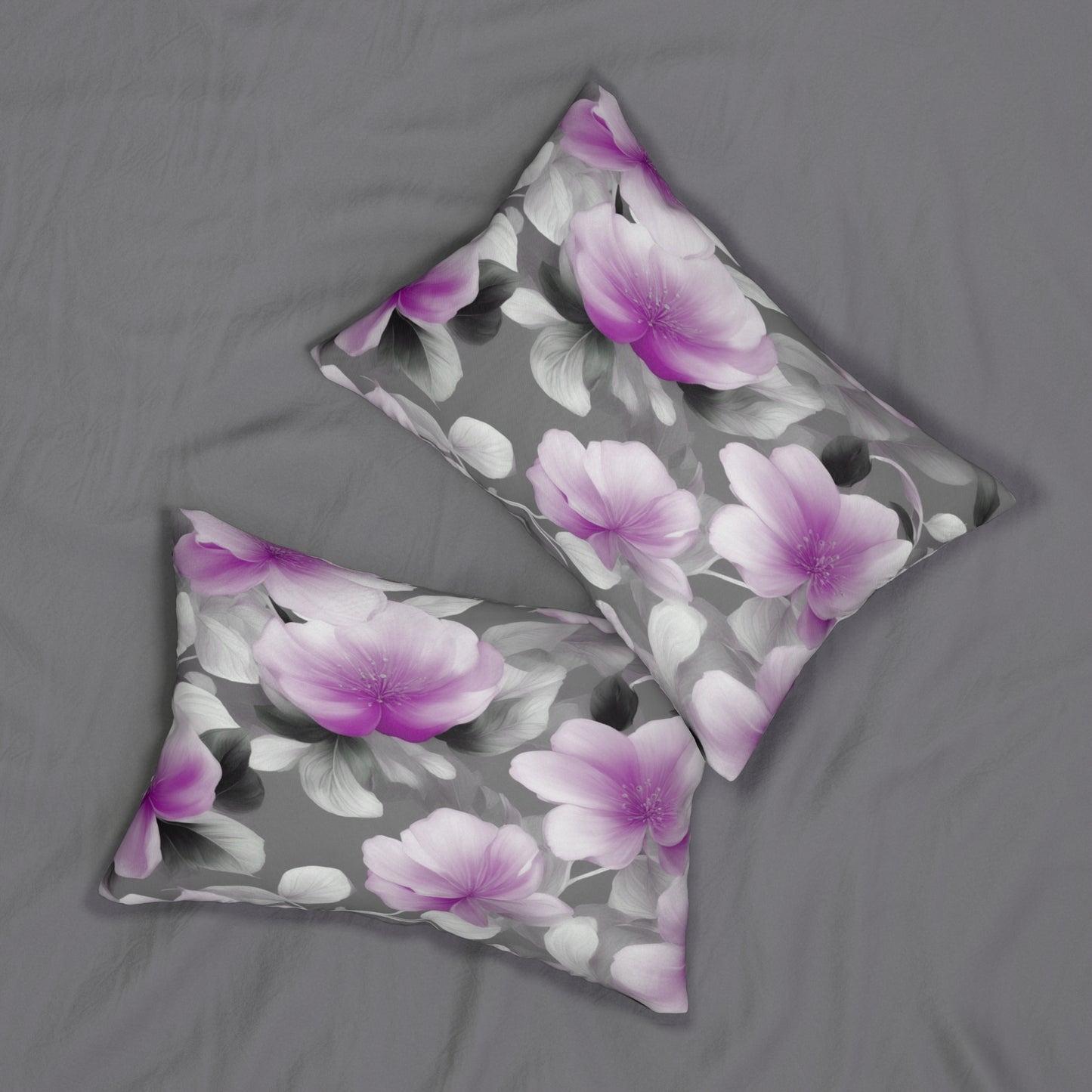 Purple Blossom Floral Bunch Spun Polyester Lumbar Pillow, 20" x 14"