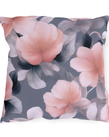 Peach and Blue Gray Floral Bunch 18" x 18" Outdoor Pillow
