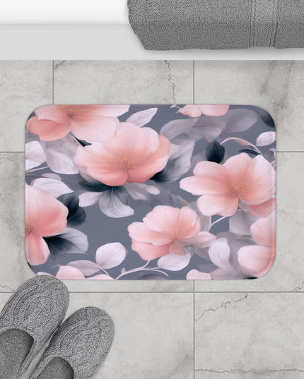 Peach and Blue Gray Floral Bunch 24" x 17" Bath Mat