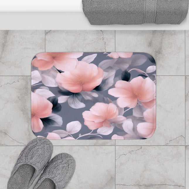 Peach and Blue Gray Floral Bunch 24" x 17" Bath Mat
