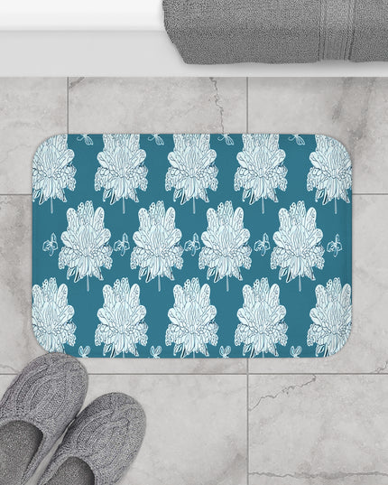 Tif Green White Floral Butterflies 24" x 17" Bath Mat