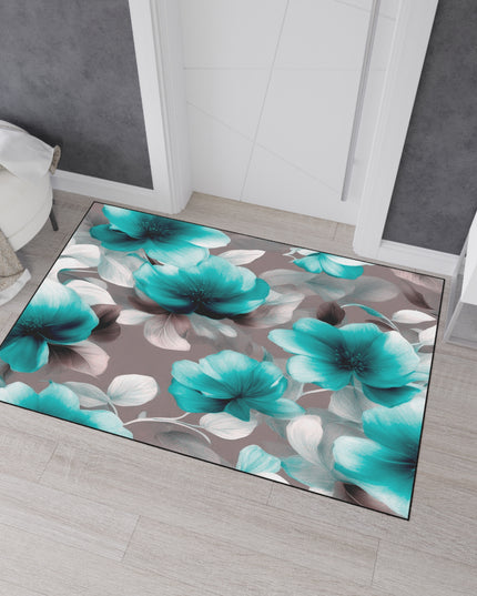 Tif Green Gray Floral Bunch Heavy Duty Floor Mat, 48" x 72"