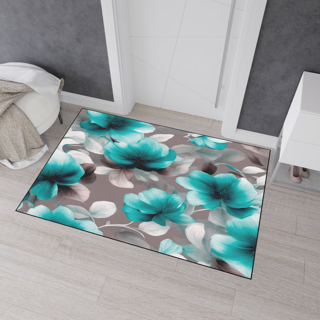 Tif Green Gray Floral Bunch Heavy Duty Floor Mat, 48" x 72"