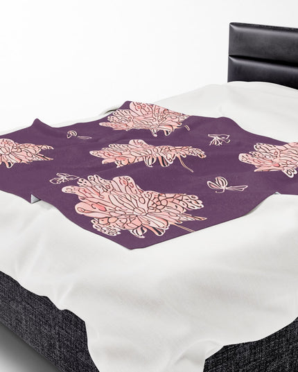 Pink Floral Butterflies Velveteen Plush Blanket, 50" x 60"