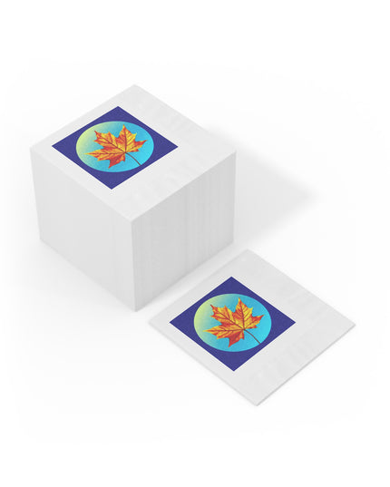 Alpha Maple Leaf White Coined Napkins, 4.8" x 4.8"