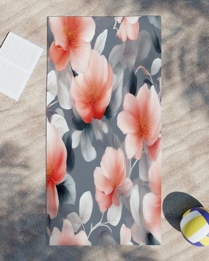 Red Blossom Floral Bunch Beach Towel, 30" x 60"