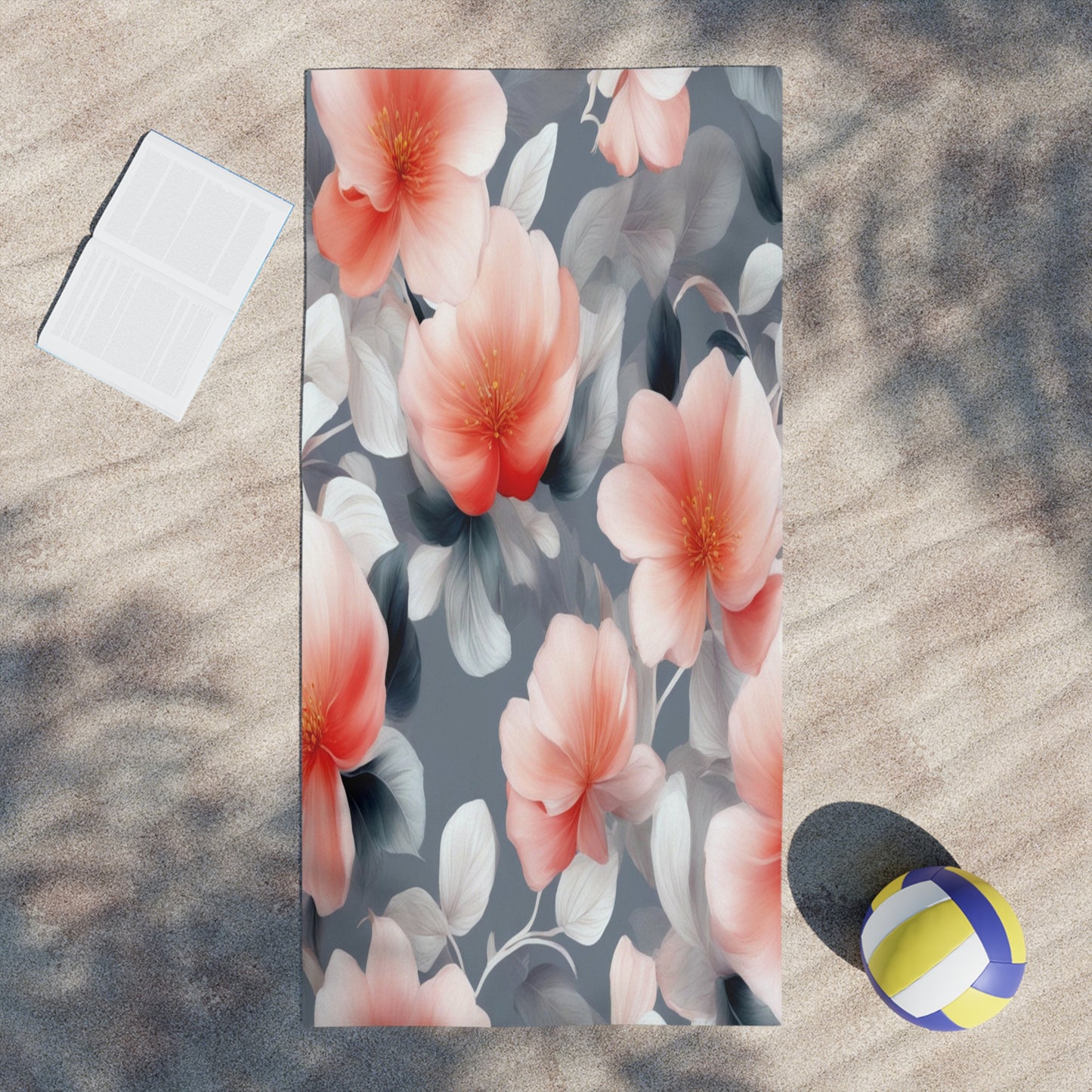 Red Blossom Floral Bunch Beach Towel, 30" x 60"
