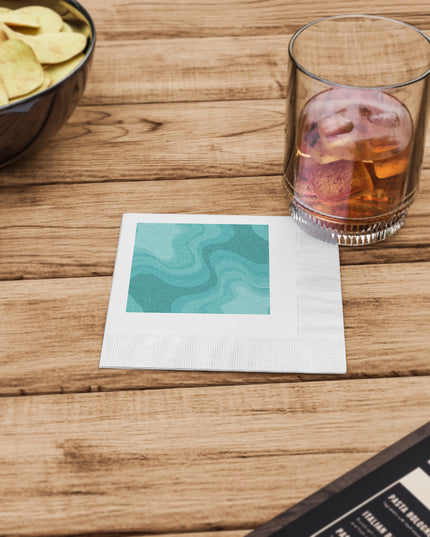 Tif Green Wavey White Coined Napkins, 4.8" x 4.8"