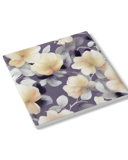 White Blush Floral Bunch Square Ceramic Coaster, 4" x 4"