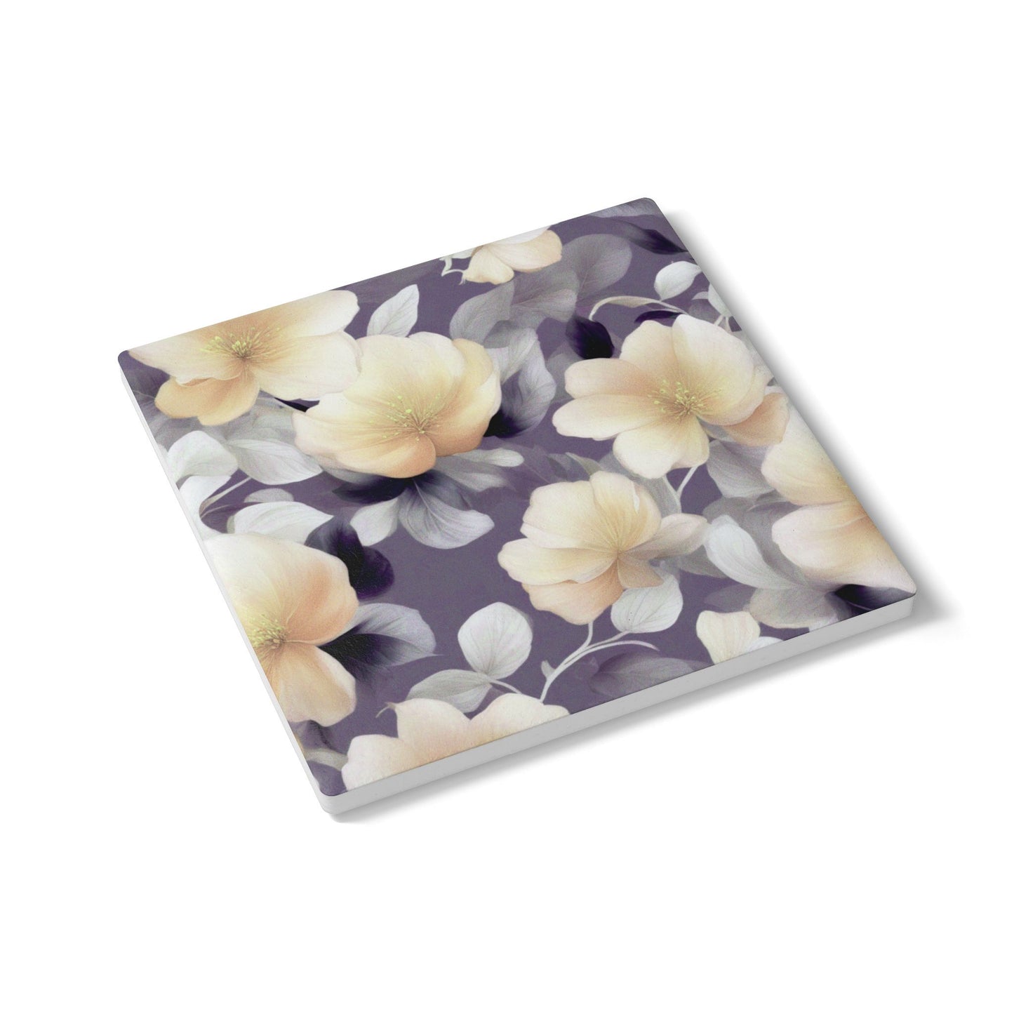 White Blush Floral Bunch Square Ceramic Coaster, 4" x 4"