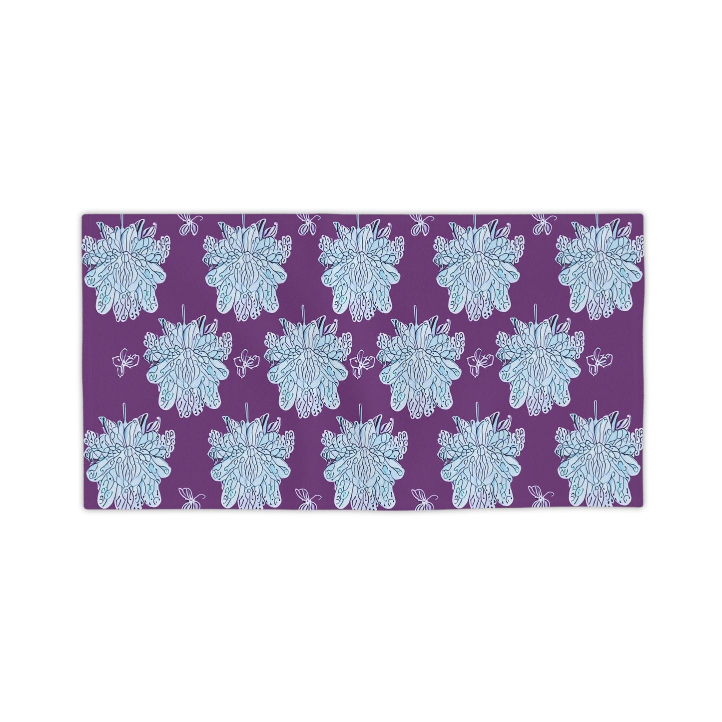 Blue Floral Butterflies Beach Towel, 24" x 44"