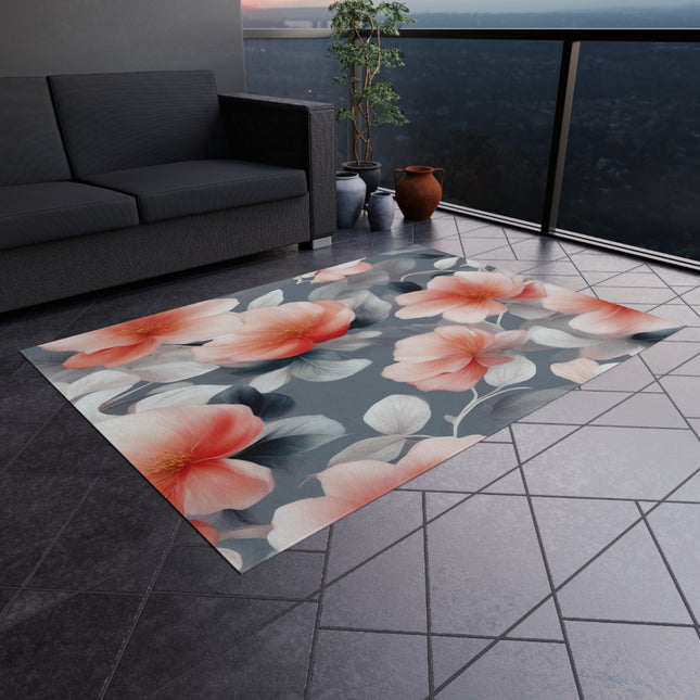 Red Blossom Floral Bunch Outdoor Rug, 60" x 84"