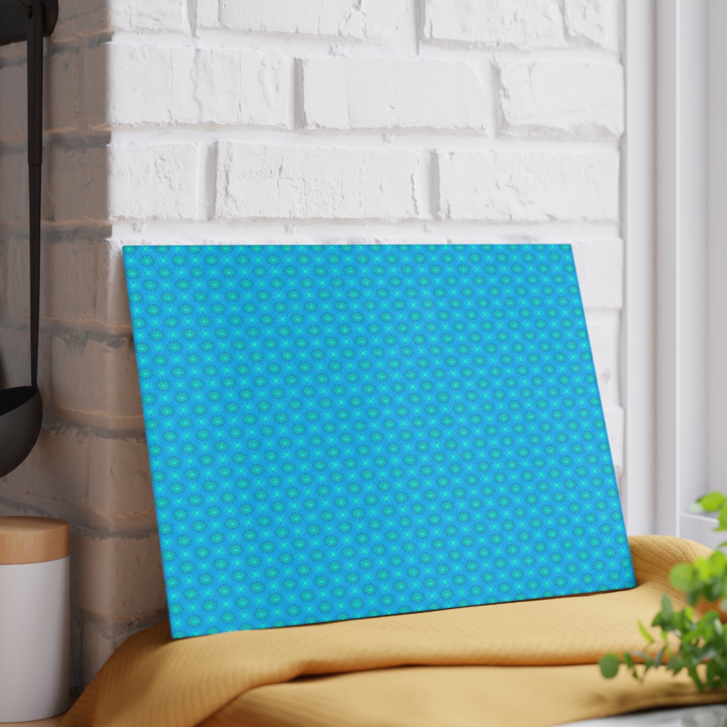 Light Blue Star-crossed Bodies Glass Cutting Board,  8" x 11"