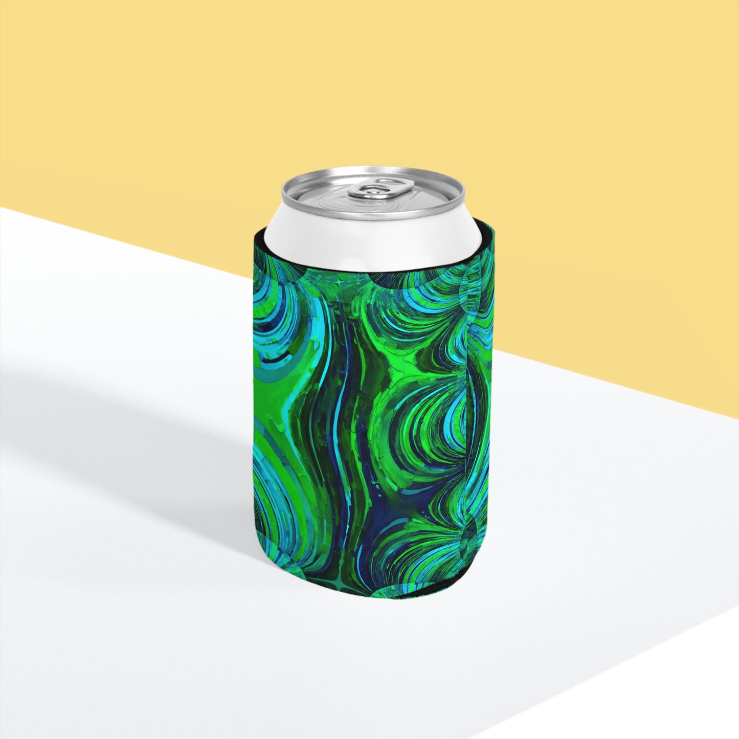Uzi Spiral Blue Green 12 oz Can Cooler Sleeve