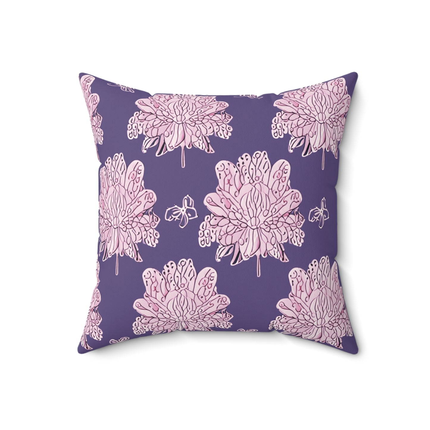 Magenta Floral Butterflies 18" x 18" Faux Suede Square Pillow