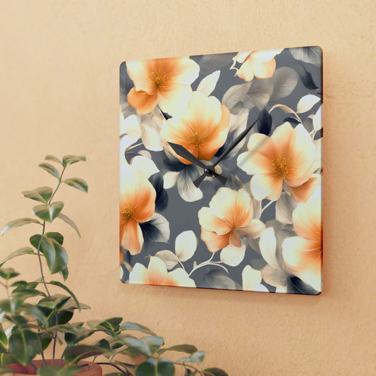 Soft Blossom Floral Bunch Acrylic Wall Clock, Round or Square, 10.75" x 10.75"