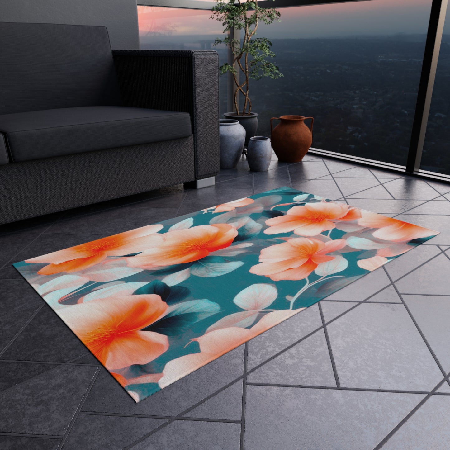Orange Blossom Floral Bunch Outdoor Rug, 36" x 60"