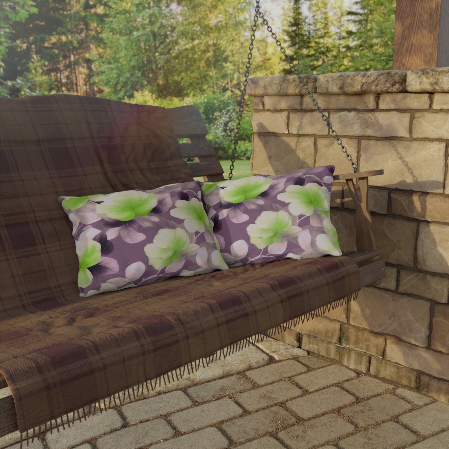 Lime Lavender Floral Bunch Outdoor Pillow, 20" x 14"