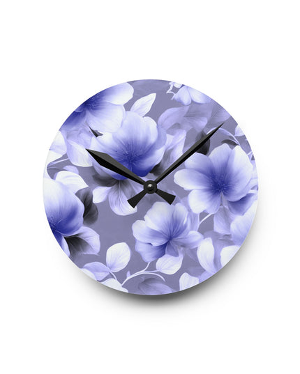 Indigo Blossom Floral Bunch Acrylic Round Wall Clock, 8" x 8"