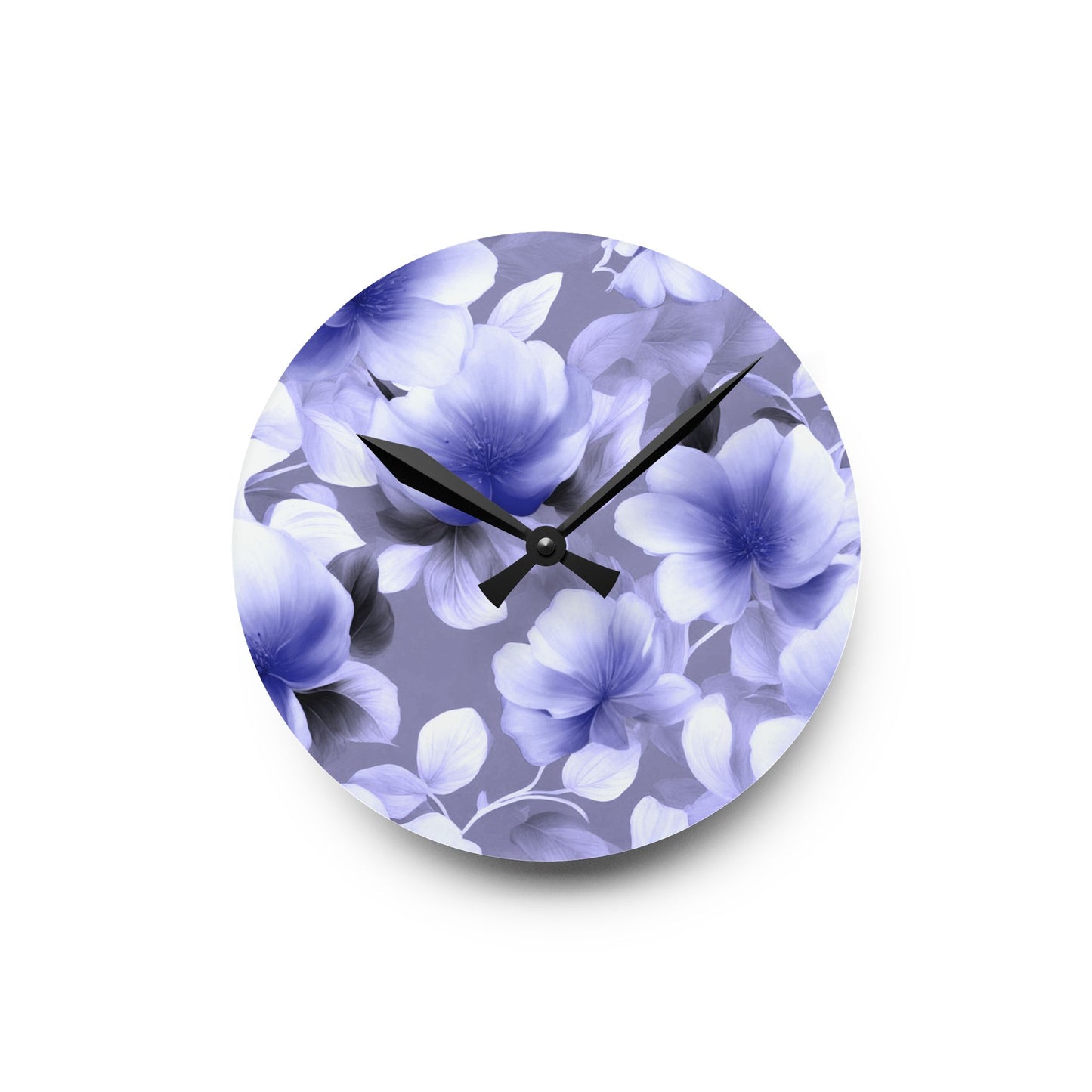 Indigo Blossom Floral Bunch Acrylic Round Wall Clock, 8" x 8"