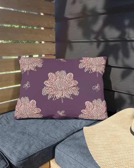 Pink Floral Butterflies 20" x 14" Outdoor Pillow