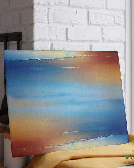 Blue Sea Red Orange Fog Glass Cutting Board, 11" x 15"
