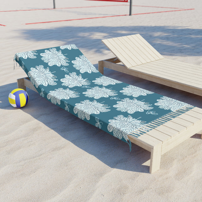 Tif Green White Floral Butterflies 38" × 81" Boho Beach Cloth