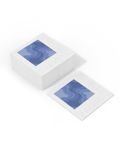 Deep Blue Wavey White Coined Napkins, 4.8" x 4.8"
