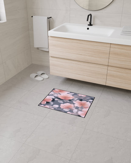 Peach and Blue Gray Floral Bunch Heavy Duty Floor Mat, 18" x 24"