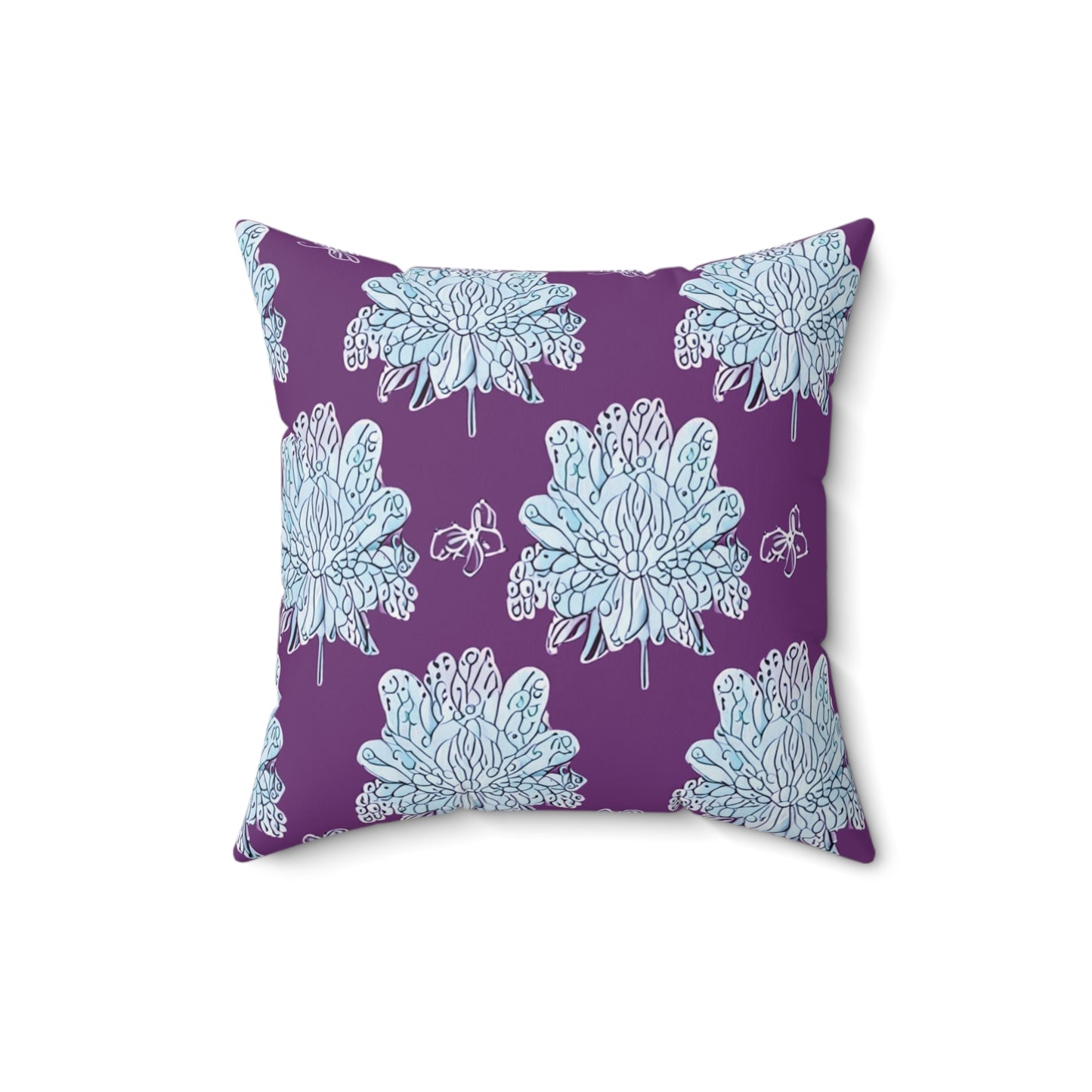Blue Floral Butterflies 16" x 16" Faux Suede Square Pillow