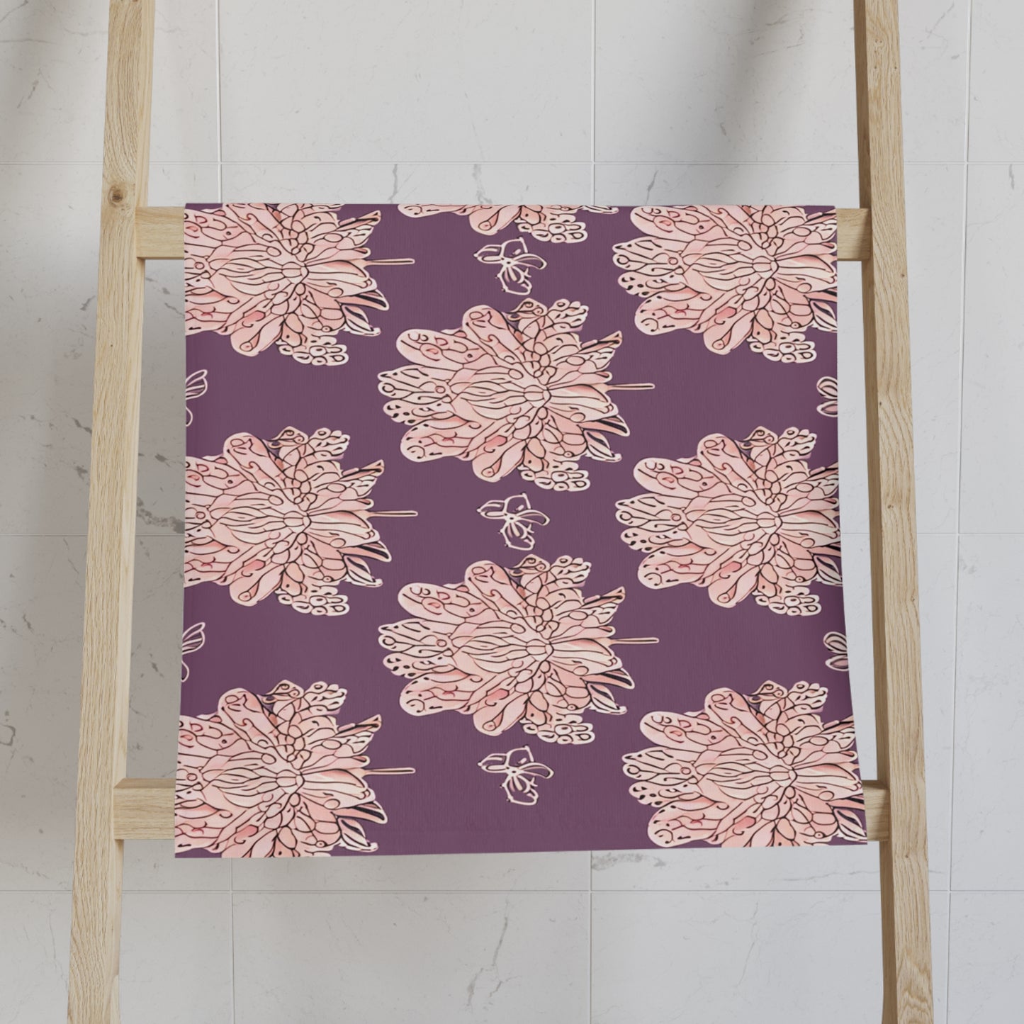 Pink Floral Butterflies Hand Towel, 16" x 28"