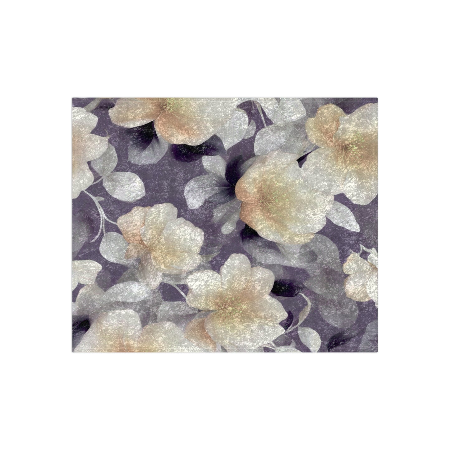 White Blush Floral Bunch Crushed Velvet Blanket, 50" x 60"