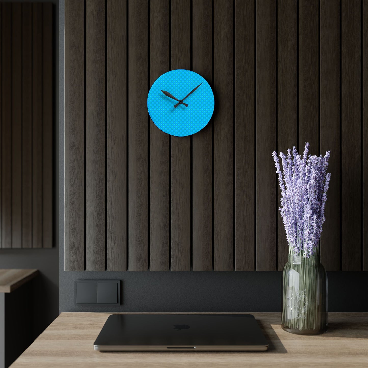 Blue Green Star-crossed Bodies Acrylic Round Wall Clock, 8" x 8"
