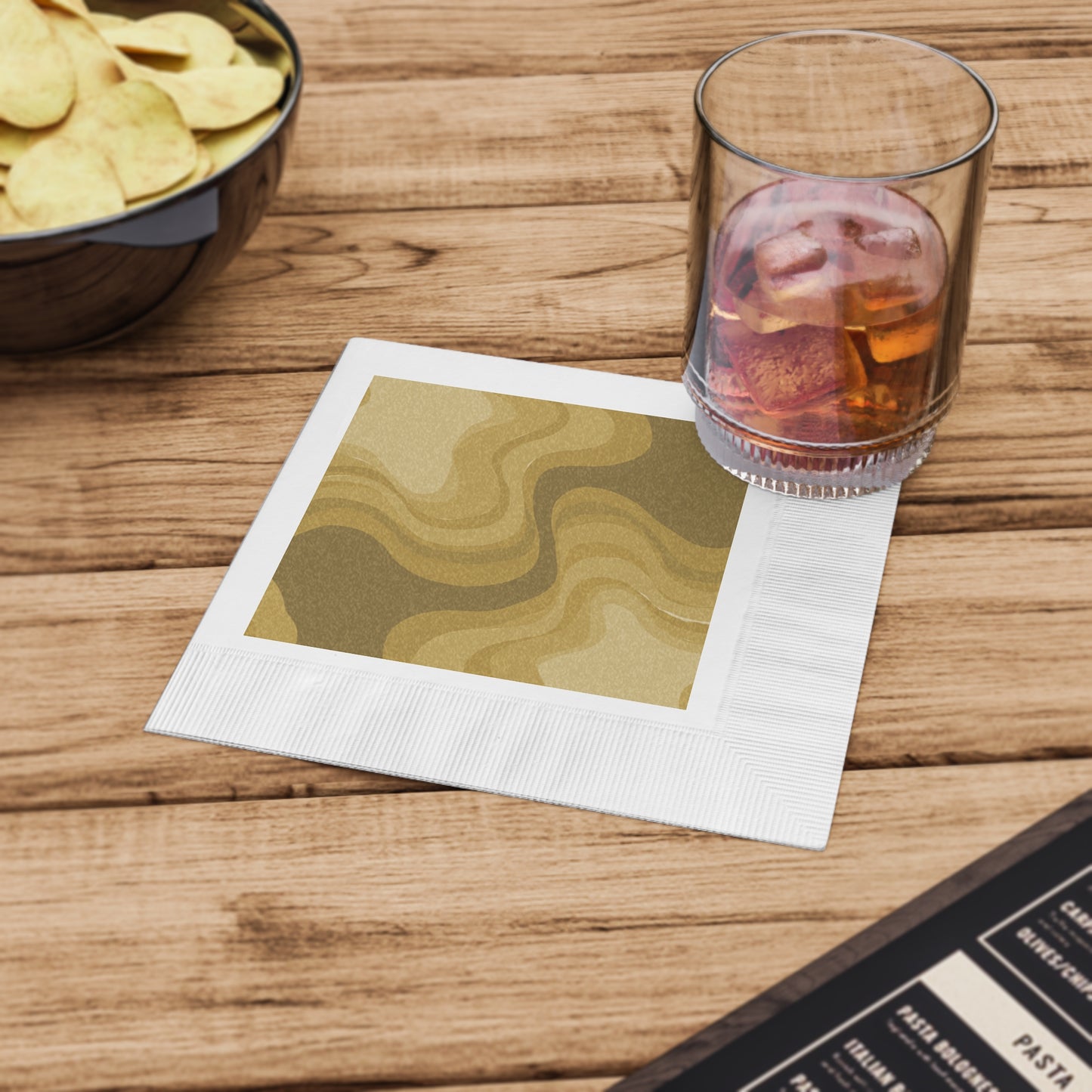 Brown Wavey White Coined Napkins, 6.5" x 6.5"