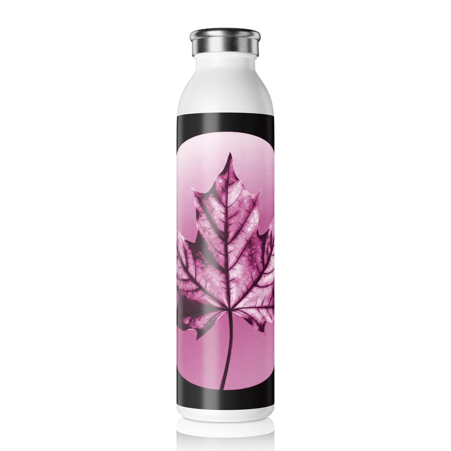 Magenta Maple Leaf Slim Water Bottle, 20 oz White