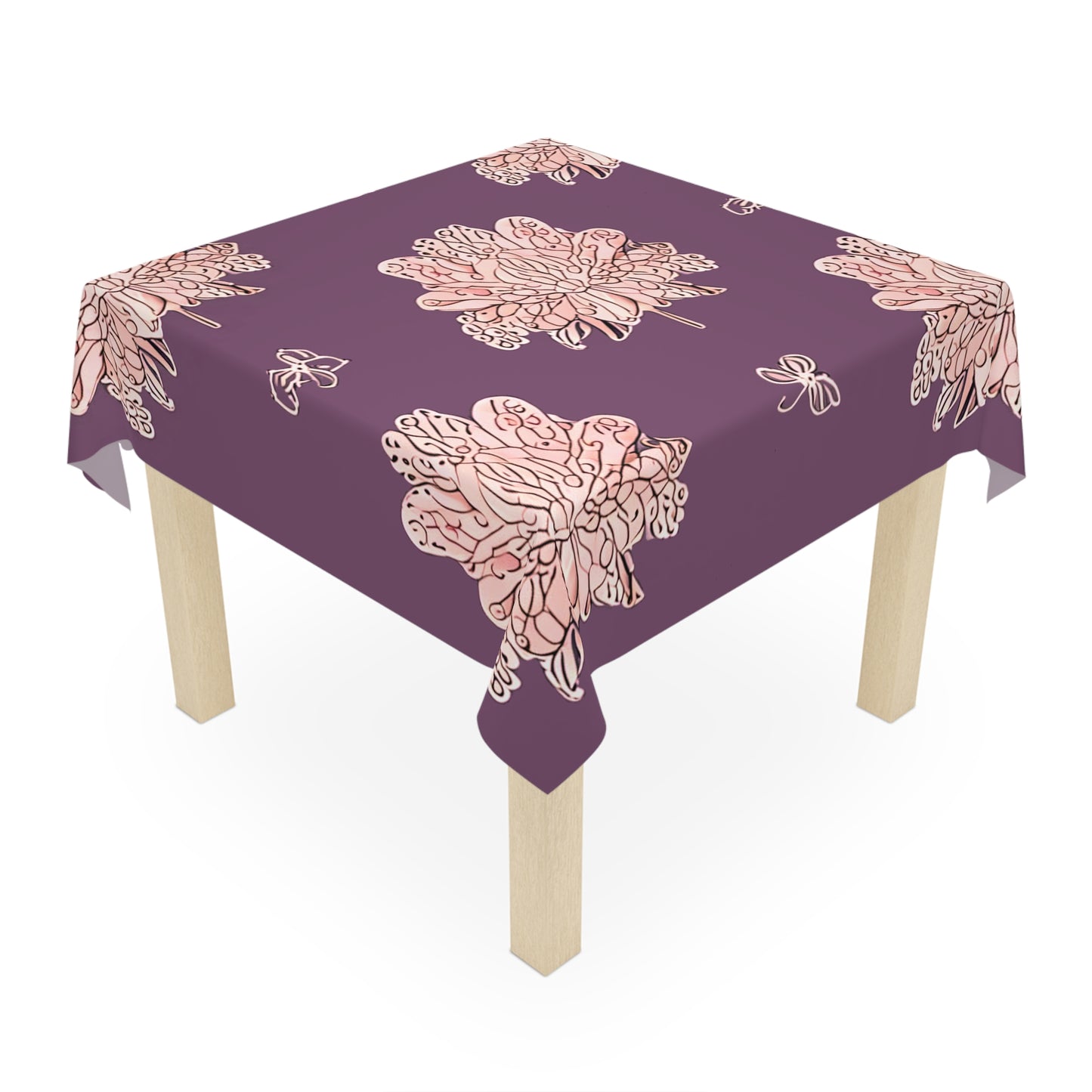 Pink Floral Butterflies Tablecloth, 55" x 55"