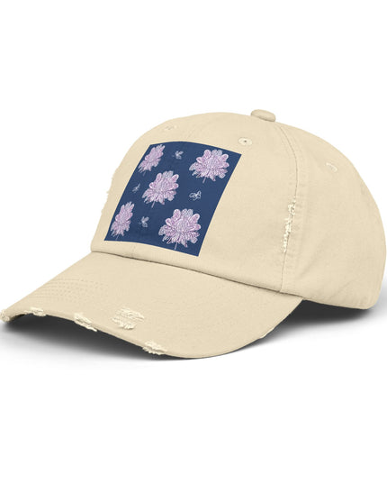 Purple White Floral Butterflies Unisex Distressed Cap