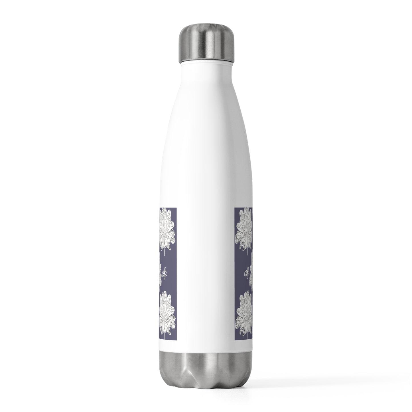White Floral Butterflies 20oz Insulated Water Bottle