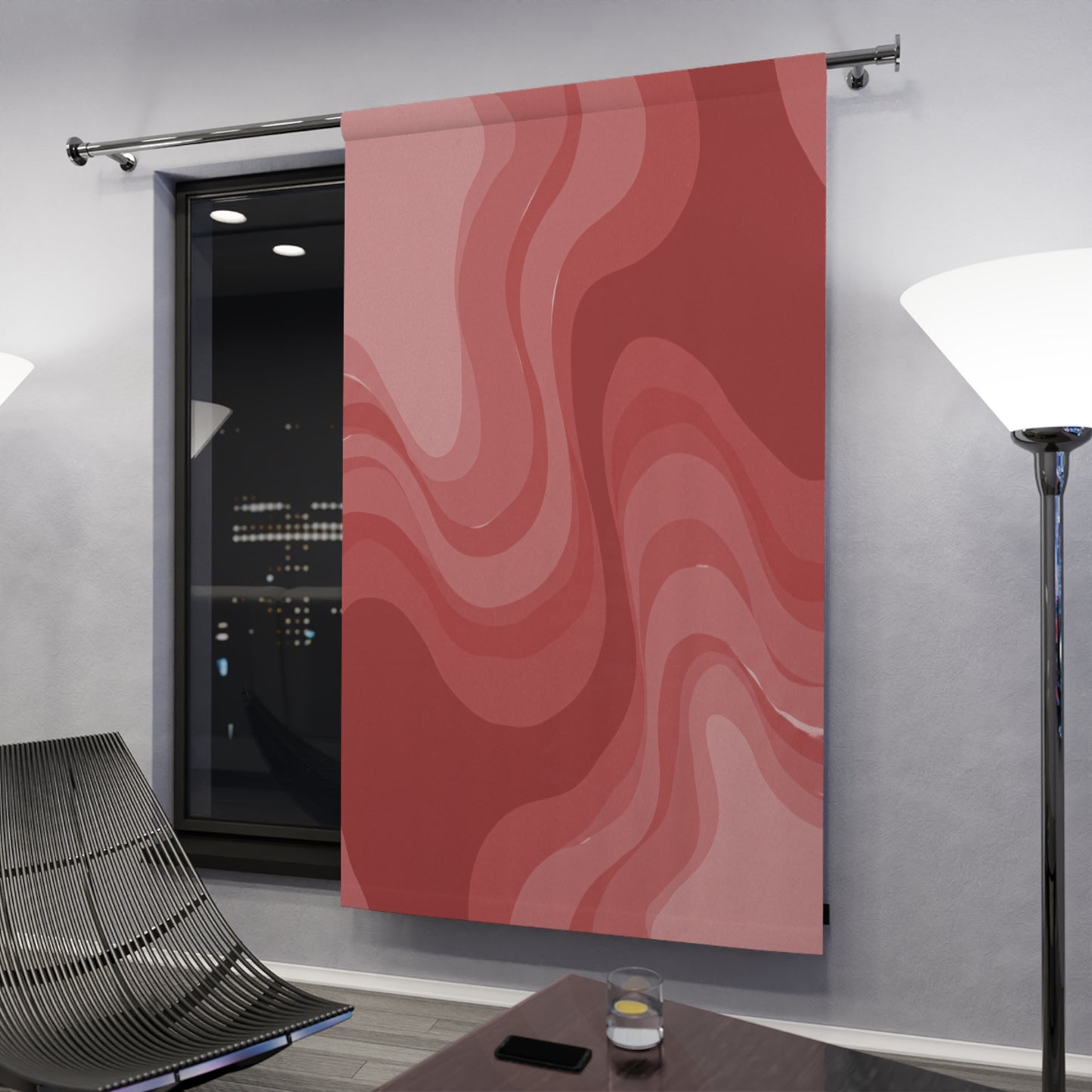 Power Red Wavey Window Curtain, 50" x  84", blackout