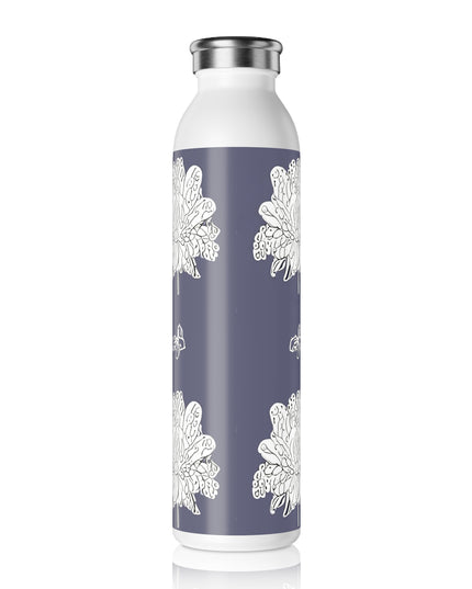 White Floral Butterflies Slim Water Bottle, 20 oz White