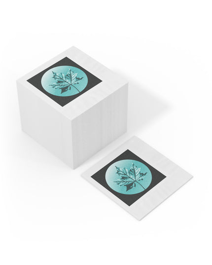 Tif Green Maple Leaf White Coined Napkins, 6.5" x 6.5"