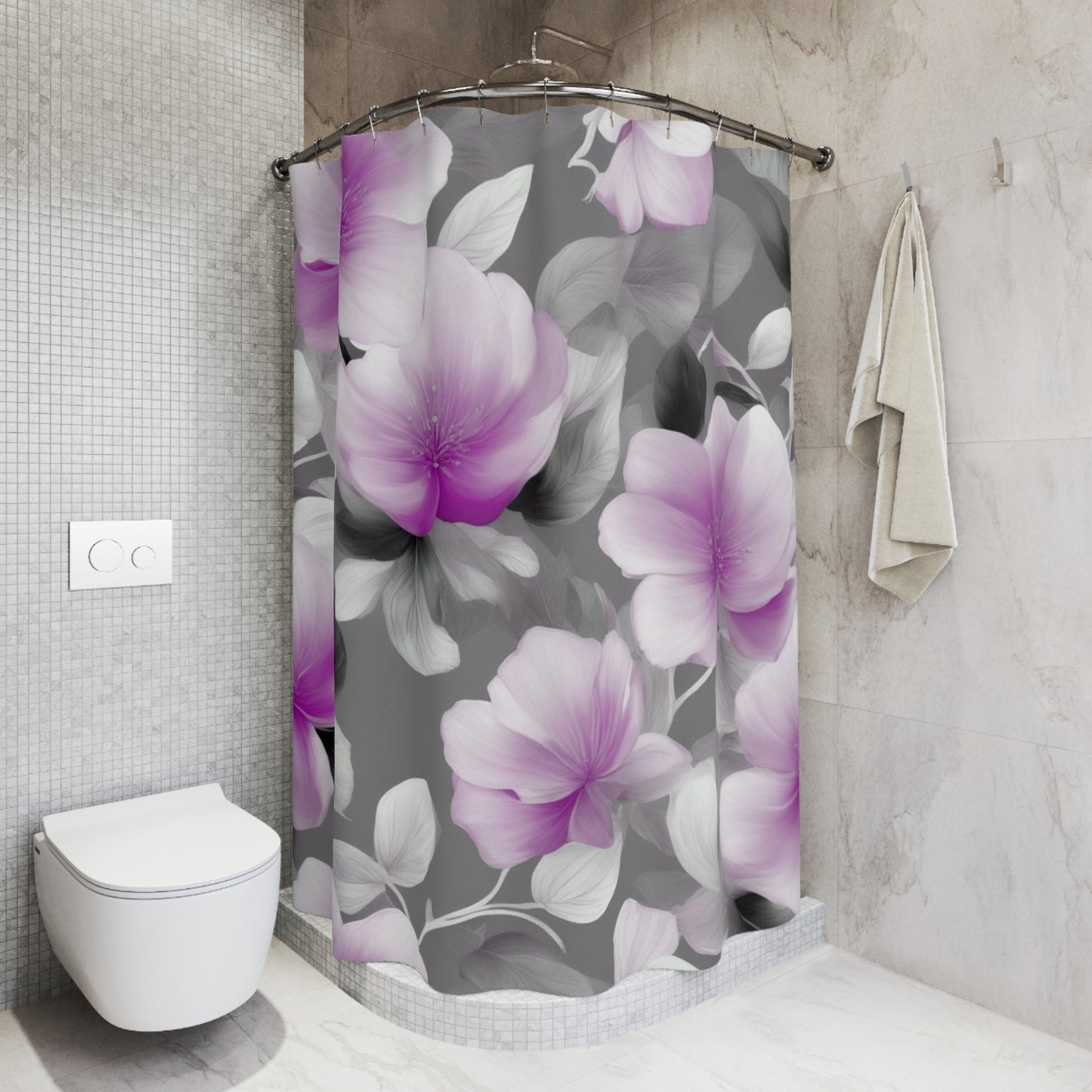 Purple Blossom Floral Bunch Shower Curtains, 71" x 74"