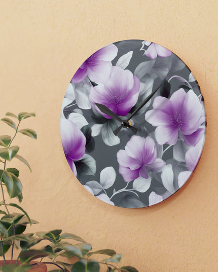 Purple Blossom Floral Bunch Acrylic Wall Clock, Round or Square, 10.75" x 10.75"