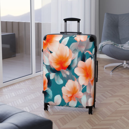 Orange Blossom Floral Bunch Large Suitcase with built in lock, 4 double-wheels, telescopic handle, and ABS back hard-shell