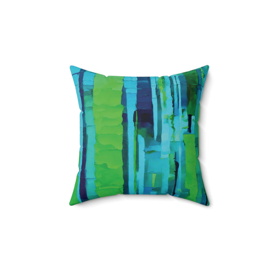 Striped Blue Green 14" x 14" Faux Suede Square Pillow
