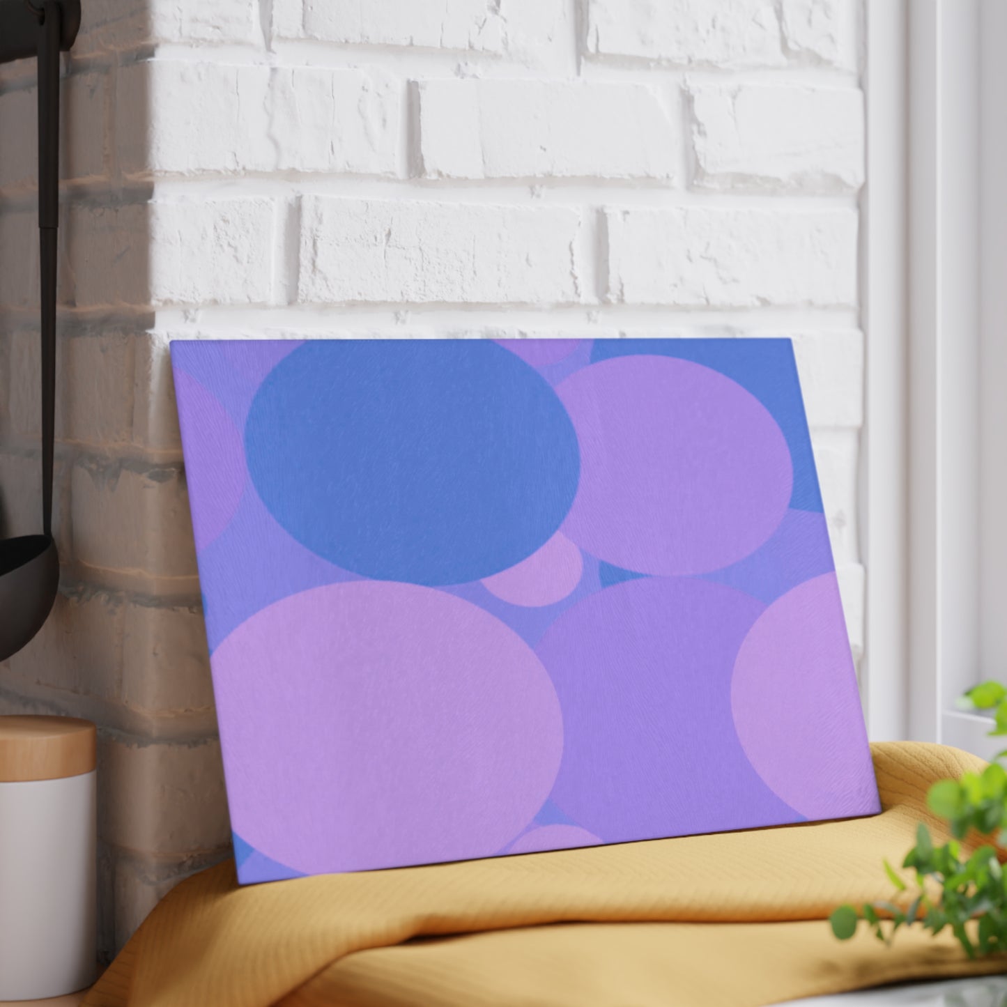 Pastel Purple Family Patches 8" x 11" Glass Cutting Board